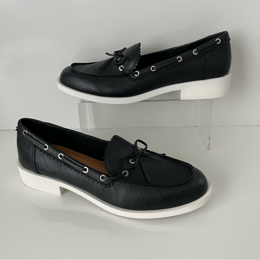 DOLCE VITA Lagoon Block Heeled Faux Leather Boat Shoe Loafer in Black NEW - Picture 3 of 13